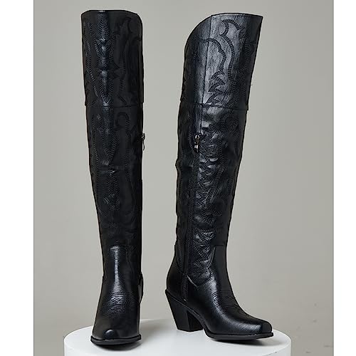 Image of Women's Knee High Boots, Comfortable Square Toe Faux Leather Boot Fashion Long Tall Boots for Riding Chunky High Heeled Dress /Casual Boot