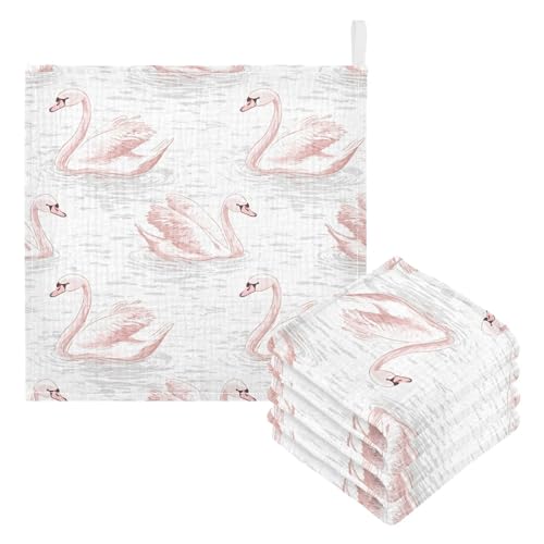 Image of vvfelixl Pale Pink Swans Baby Burp Cloths Baby Muslin Washcloths for Boys Girls Cotton Babys Face Towel for Newborn Infants Soft and Absorbent 11.8 X 11.8 in, 5 Pack