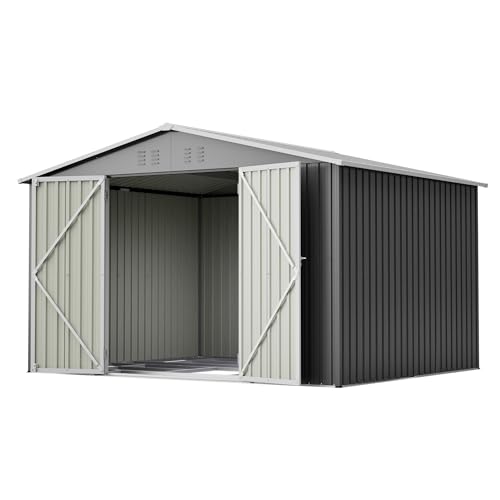 Jaxenor Gartenhaus Metall, 300x252x191cm, Garten Geräteschuppen Metall mit Klapptür, Gartenschrank Wasserdicht für Outdoor Terrasse, Gerätehaus, Grau