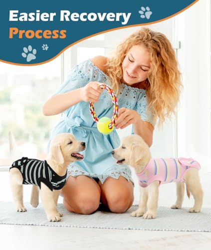 Image of VavoPaw Dog Surgery Suit, Soft Breathable Dog Onesie for Surgery, Dog Bodysuit for Female Male Puppies, Puppy Cone E-Collar Alternative for Wounds Skin Diseases After Surgery, XXXL Black Stripe