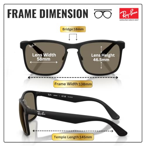Image of Ray-Ban RB4264 CHROMANCE POLARIZED Square Shape Sunglasses for Men with Official Eyewear Kit
