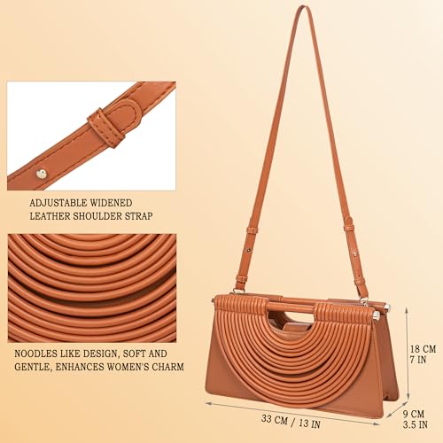 Image of Trendy Woven Evening Clutch Purse Half Round Designer Shoulder /Crossbody Bag Top-Handle Satchel Handbags