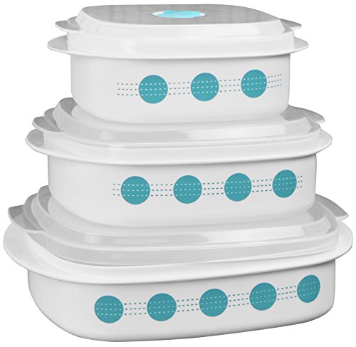 Reston Lloyd 6-Piece Microwave Cookware, Steamer and Storage Set Corelle Coordinates, Multi, South Beach