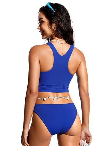 Image of CRZ YOGA Racerback Crop Bikini Tops | Built-in Pads, A-D Cup, High Neck, Swim, Bathing Suit Tank for Women