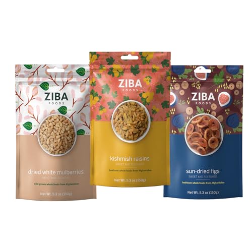 Variety Dried Fruit Bundle by Ziba | Sun Dried Figs, Dried White Mulberries, Kishmish Raisins | Unsweetened, Non-GMO, Vegan | Superfoods High in Fiber, Iron & Immune Boosting Antioxidants| Bundle of 3