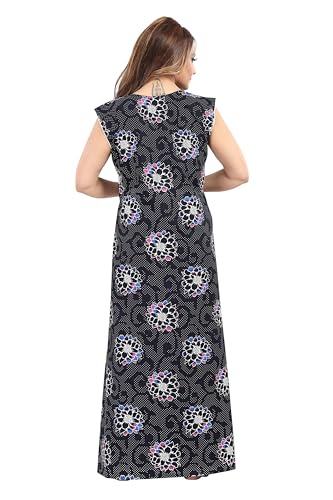 Image of Women's Cotton Free Size Nighty Maxi Dress - Sleeveless Long Floral Printed Night Gown | Soft Breathable Lounge Wear | Full Length Comfortable House Dress