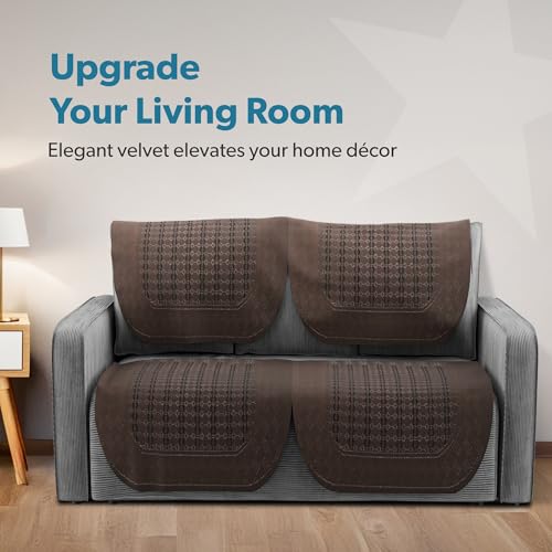 Image of Kuber Industries (Set of 4) Soft Stylish & Durable Cotton Sofa Covers 2 Seater | Aesthetic Sofa Protector /Mat & Slipcover for Hall, Living Room & Office | Galaxy 1704 - Dark Brown