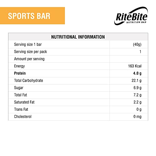 Image of RiteBite 4g Protein Bar, Sport Bar | With Almond, Mocha Electrolytes, Quinoa & Oats | No Cholesterol & Trans Fat Energy Bar, 40g (Pack of 12)