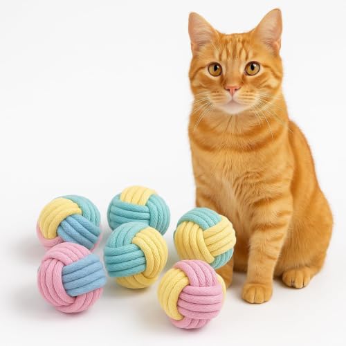 Cat-Chew-Balls--6-Pack-Rope-Cat-Toys-with-Crinkle-Sound-Soft-and-Durable-for-Indoor-Cats-Kittens-Teeth-Gum-Health Cat Chew Balls – 6-Pack Rope Cat Toys with Crinkle Sound, Soft and Durable, for Indoor Cats, Kittens, Teeth & Gum Health - Image 1