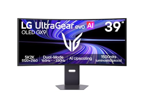 LG UltraGear evo AI 39GX950B 2026, Monitor Gaming OLED 39" 5K2K 21:9 Curvo | Formato UltraWide, Dual Mode165Hz/330Hz, 0.03ms, HDR TrueBlack 500, G‑Sync, FreeSync Premium Pro, HDMI 2.1, DP 2.1, USB‑C