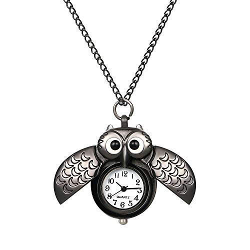 Montre Gousset Homme Montre de Poche Femme Mode Le Hibou Mouvement Quartz Longue Chaine de Chandail Montre Broche/Cadeau fête des pères