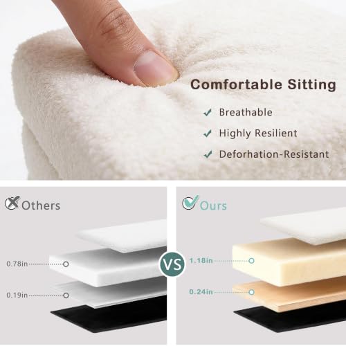 Image of CAROLMADE Folding Storage Ottoman Cube Sherpa Footstool with Wood Legs Ottoman Footrest for Living Room and Bedroom, White 15 inchx12.6 inchx15.4 inch