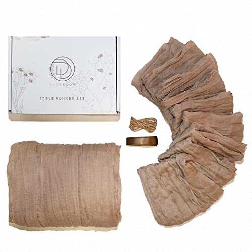 Dua Dècor Beige Cheesecloth Table Runner +10 Beige Gauze Napkins, Gauze Table Runner For Boho Picnic Table And Wedding Decorations For Reception, Perfect For Boho Table Decor, Table Setting And More #TOP7
