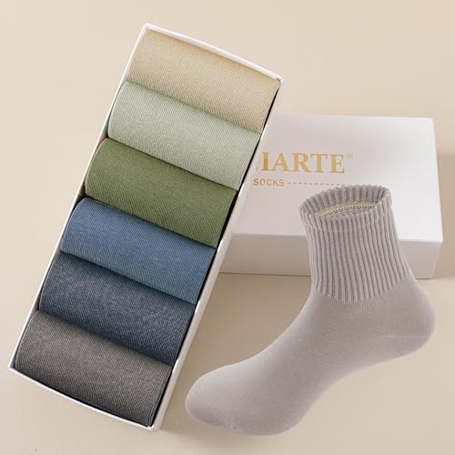 Image of MAGIARTE Womens Mini Crew Socks Pure Cotton 6-Pack | Athletic,Casual,Seamless Toe,Moisture Wicking,Combed Cotton, Anti-pilling Cotton,Gift box packaging,Stretch-to-fit design