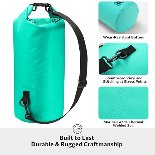 Image of STOVER 5 /10 /25 /30 /40L Waterproof Dry Bag, Medium Lightweight Roll Top Dry Bag Backpack w /Waterproof Phone Case, Kayaking, Travel, Hiking, Fishing, Tubing, Camping, the Beach, Men /Women (Teal)