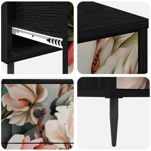 Cómoda rectangular moderna BORNE organizador de madera con cajones y estampado floral peonía 7