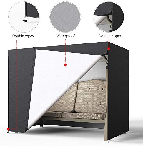 miuline 2 Seater Waterproof Swing Cover Garden Sun Loungers Cover Patio Swing Hammock Sunshield Cover Black