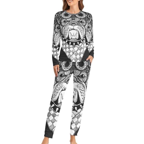 Pyjama femme carlin t-shirt manches longues ensemble de nuit cadeau idéal