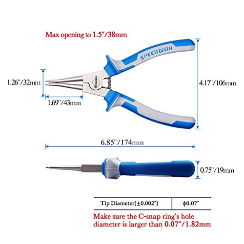 Speedwox Circlip Pliers External Snap Ring Pliers With Straight Jaw 7 Inches Retaining Ring Plier Precision C Clip Pliers (Tip Diameter 0.07") Fixed Tip Comfort Tpr Handles #TOP5