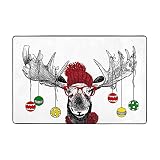 AABSTBFM Funny Christmas Moose Area Rug, Upholstered Comfort Mat for Living Room, Kitchen, Office &