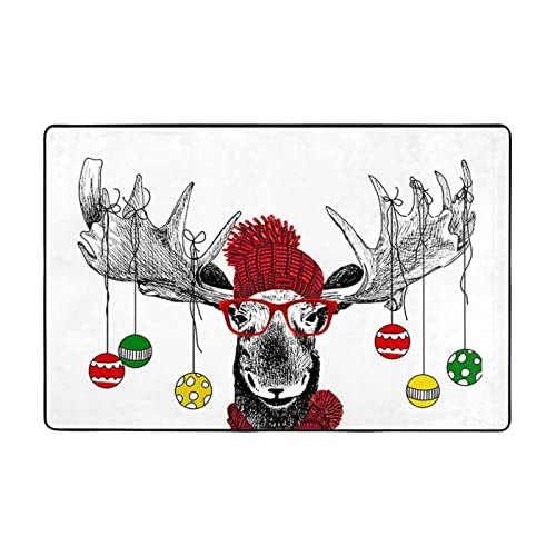 Aabstbfm Funny Christmas Moose Area Rug, Upholstered Comfort Mat For Living Room, Kitchen, Office & Garage - Anti-Slip Rug, Large Area Rug #TOP5