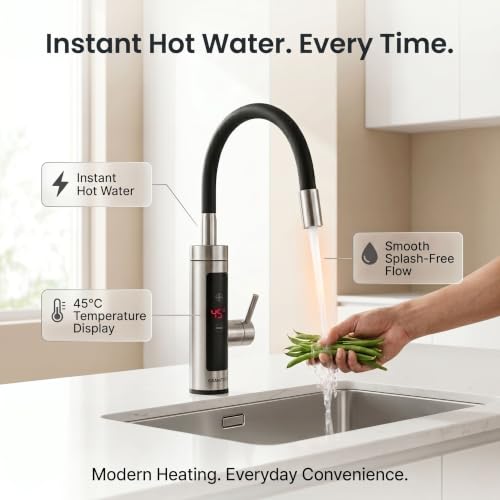 Image of Stainless Steel Thermostat Instant Water Heating Faucet with Touch Control Panel Tap with Adjustable Water Flow & Temperature Modern Sink Tap with Flexible Spout for Kitchen Basin