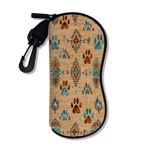 Soft Glasses Case Paw Print Glasses Holder Bohemian Animal Design Glasses Holder with Zipper Clip Opti Neoprene Portable Storage, beige, 3x7 Inch