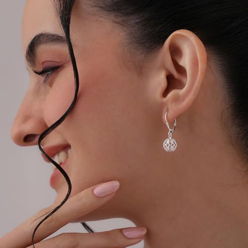 Image of TRUESILVER ACPL 925 Sterling Silver BIS Hallmarked Filigree Ball Leverback Drop Dangle Earrings for Women