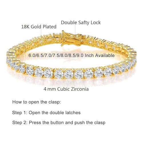 Gemsme 4mm Tennis Bracelets for Women - 4mm Round Cut Cubic Zirconia with 18K Gold Plated, Classic Diamond Tennis Bracelet for Women/Men,Size 8 inch by Gemsme - Image 2