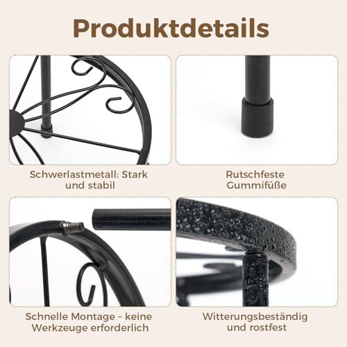 Bamworld Blumenständer Metall Schwarz 2er Set – Pflanzenständer Blumenhocker Pflanzenhocker Rund Ø22,5 cm für Balkon & Wohnzimmer