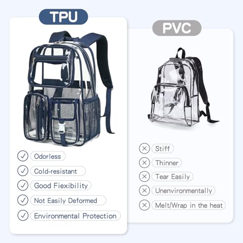 Image of Cusangel Clear Blue Backpack for School, Heavy Duty Backpack for Men,transparent BookBag,16inch TPU Large Capacity See Through plastic bag for Sport Events,Travel,Work