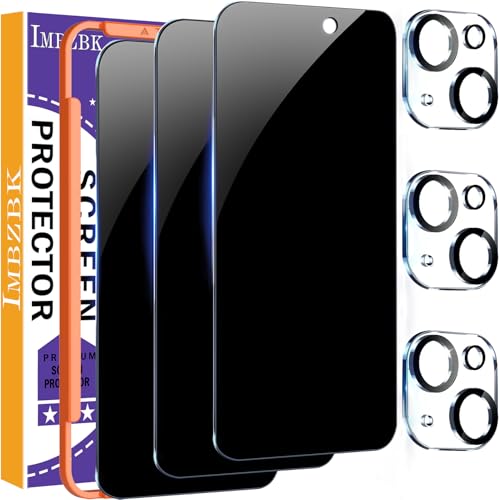 IMBZBK 3 Pack Privacy Screen Protector for iPhone 15 Plus Tempered Glass with 3 Camera Lens Protector, Accessories 9H Anti Spy for Apple 15 Plus, 2.5D Curved, Case Friendly, Transparent