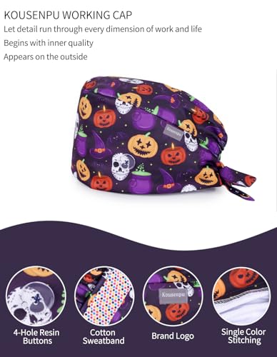 Image of Kousenpu Scrub Caps for Women, Adjustable Women's Surgical Cap with Buttons, Breathable Cute Design for Nurses and Doctors