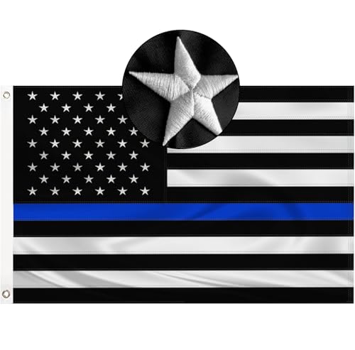 Bandeira bordada de linha azul de fibra de poliéster de 3 x 5 polegadas, cor brilhante com cabeceira de lona durável e 3 ilhós de latão que não descoloram