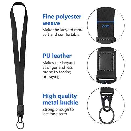 Vicloon Umhängeband Schlüsselband, Schlüsselband Lanyard, Neck Lanyard strip mit und echtem Leder, mit Metall Ring, für Schlüssel, ID Badge Card Holder, Brieftaschen und Ausweishalter(Schwarz)
