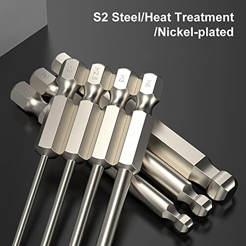 Ball End Allen Wrench Drill Bits Metric Hex Bit Set Allen Bit Set Hex Head Drill Bit Set H2.5 Magnetic 1/4 Inch Hex Shank 2.5 Inch Long 5 Pieces #TOP3