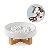 Ceramic Cat Feeder Bowl with Stand, Slow Eating, Healthy Diet, 8.4x3x8.4 inches, 2.0 lbs, Medium, All Life Stages, Bone-White, Feeder for Indoor Pets