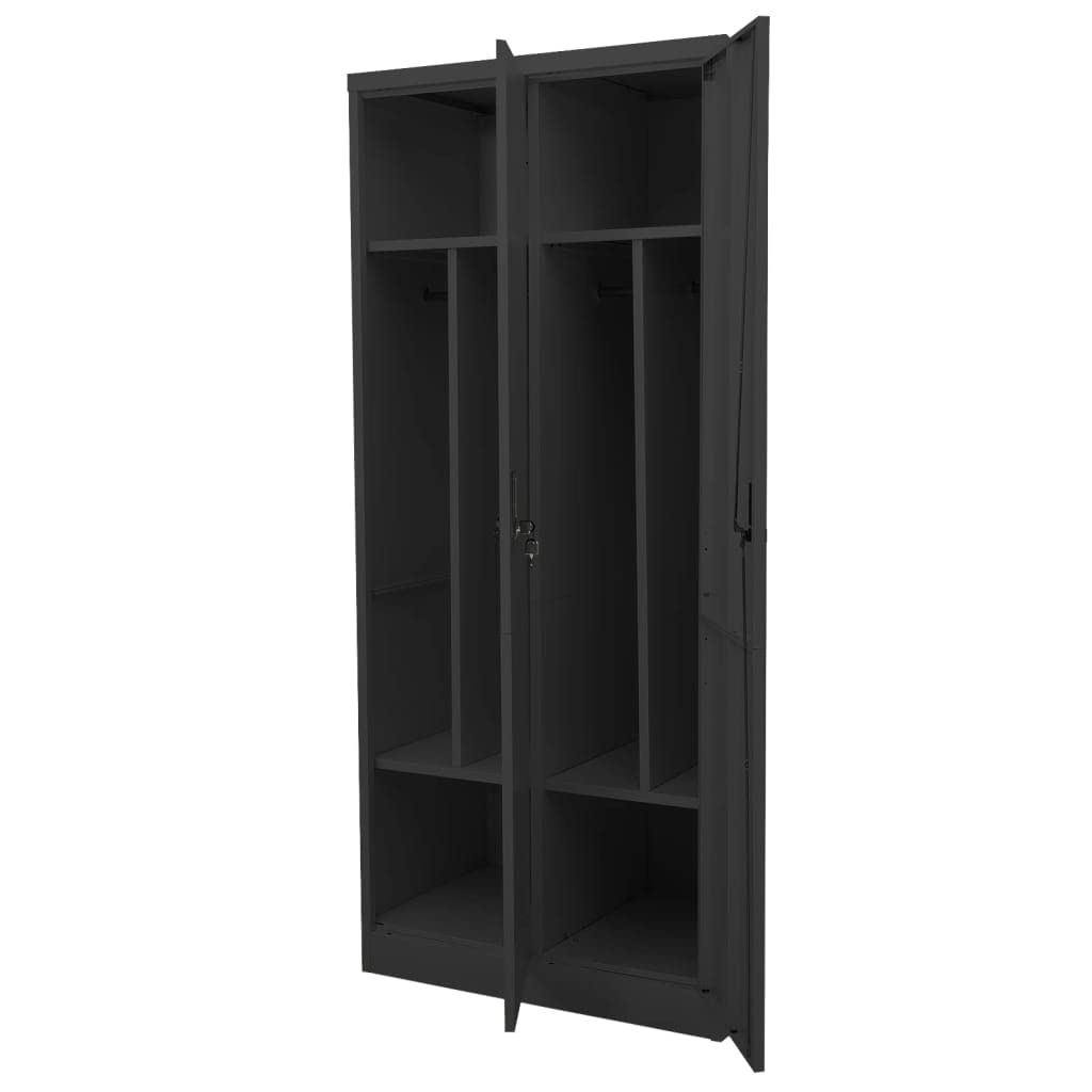 ACAGALA Armadio in metallo a doppia porta con 4 aste appendiabiti e 2 ripiani, armadietto portaoggetti, con serratura, per spogliatoio, dormitori, ufficio, 80 x 50 x 180 cm, antracite