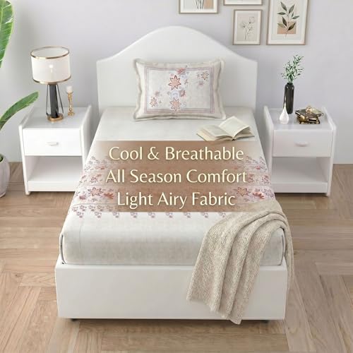 Image of Mafatlal Spring Glory Cotton Single Bedsheet Combo Pack of 2 with Pillow Covers | 180 TC Premium Cotton Fabric| Vibrant Printed Bed Linen for Home Decor | Floral Red & Floral Blue