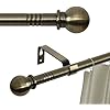 Antique Brass Curtain Rods for Windows 28 to 48 inch, 5/8 inch Small Curtain Rod Set with Brackets, Heavy Duty Drapery Rod for Bedroom, Living Room, Brushed Brass