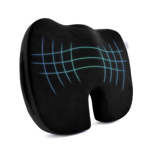 Image of Orthopaedic Memory Foam Coccyx Seat Cushion for Office /Home Chairs | (2 Year Warranty)-(18 inchx14 inchx3 inch) Tailbone & Sciatica Relief, Extra Support for Long Sitting,Non-Slip, Velvet Black