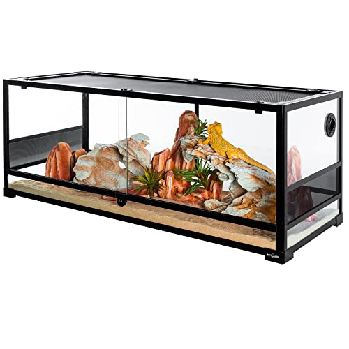 REPTI ZOO Reptile Tempered Glass Extra-Long Terrarium Habitats 48' x 18' x 18' Reptile Amphibians Large Enclosure for Snake/Bearded Dragon/Lizard ect.