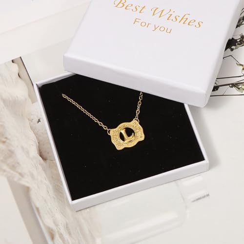 14K Gold Belt Buckle Necklace Western Style Initial Letter Pendant Necklace, Decorative Belt Buckle Frame Design