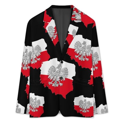 Polonia Logo Pattern Casual Men's Blazers Two Button Lapel Suits Jacket Lightweight Sport Coats3