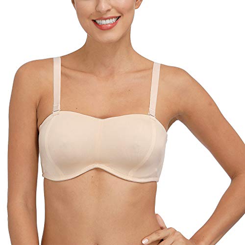 Dhx Women's Strapless Bandeau Bra Full Coverage Support Bras Removable Pads With Clear Straps, Beige, 34C #TOP3