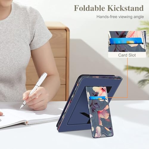Image of Fintie Case for 7 inch /6.8 inch Kindle Paperwhite(12th /11th Generation-2024 /2021) and Kindle Colorsoft Signature Edition -Slim Foldable Stand Cover Auto Wake /Sleep for Paperwhite 2024,Blooming Hibiscus