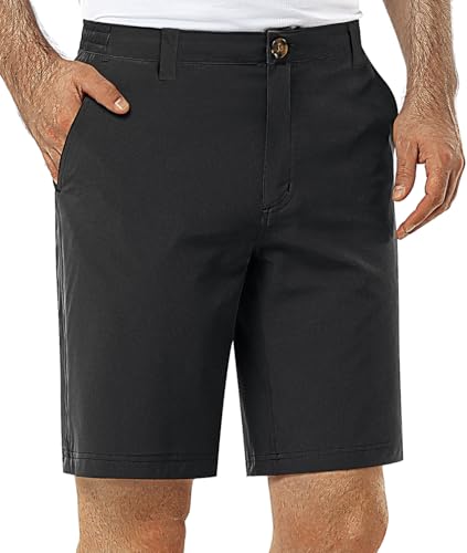 33,000ft Mens Golf Shorts 9 inch Inseam Quick Dry Elastic Waist Classic-Fit Drawstring Dress Shorts Hiking Fishing Business Black