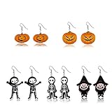 Lullabb Pendientes de fiesta de Halloween, diseño de calabaza, fantasma, bruja, esqueleto de gato negro, regalo para mujer, 6 pares