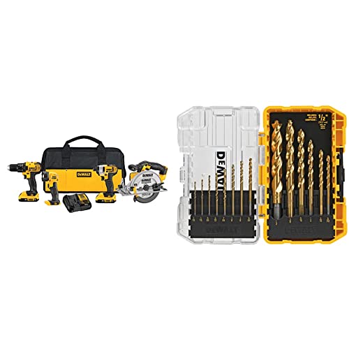 DEWALT DCK421D2 20V MAX Lithium-Ion 4-Tool Combo Kit, 2.0Ah with DW1354 14-Piece Titanium Drill Bit Set