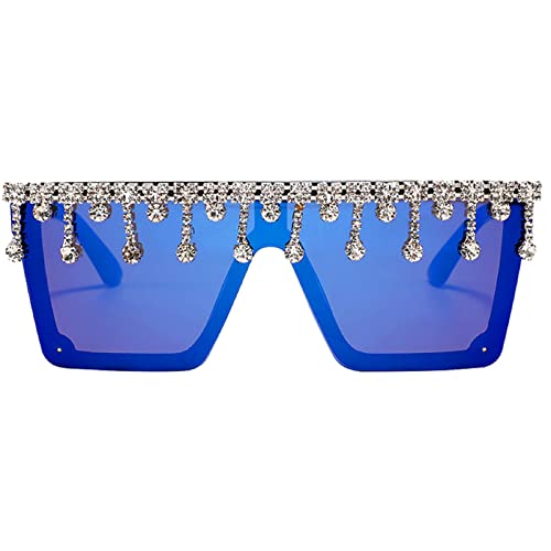 Oversized Square bling Rhinestone Sunglasses For Women Men Flat Top Fashion Diamond Tassel Sparkling Sunglasses